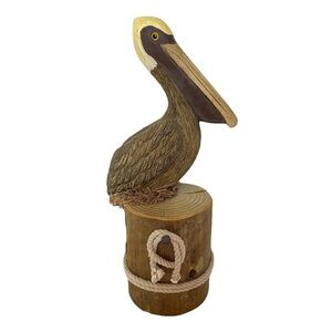 Wooden Sculptured Pelican Beach House Decor